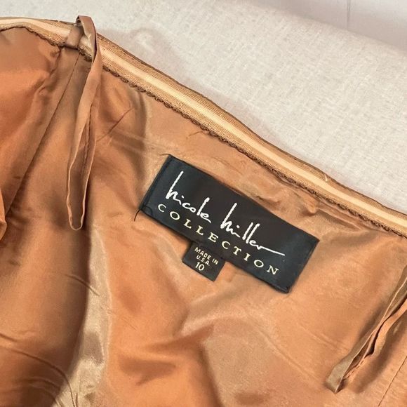 Nicole Miller collection yellow silk satin lace accent strapless cocktail dress - Picture 7 of 10